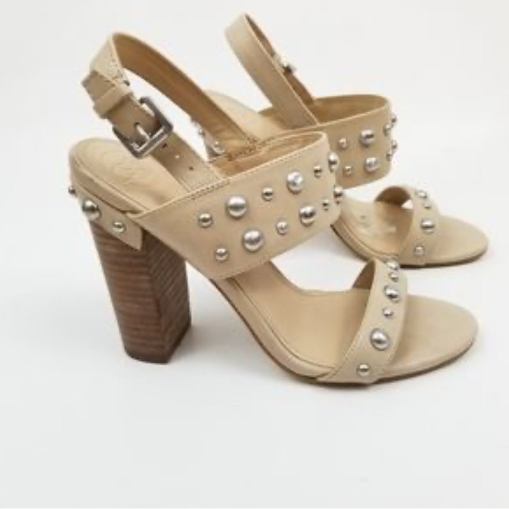 Studded Beige Block Heel Sandals